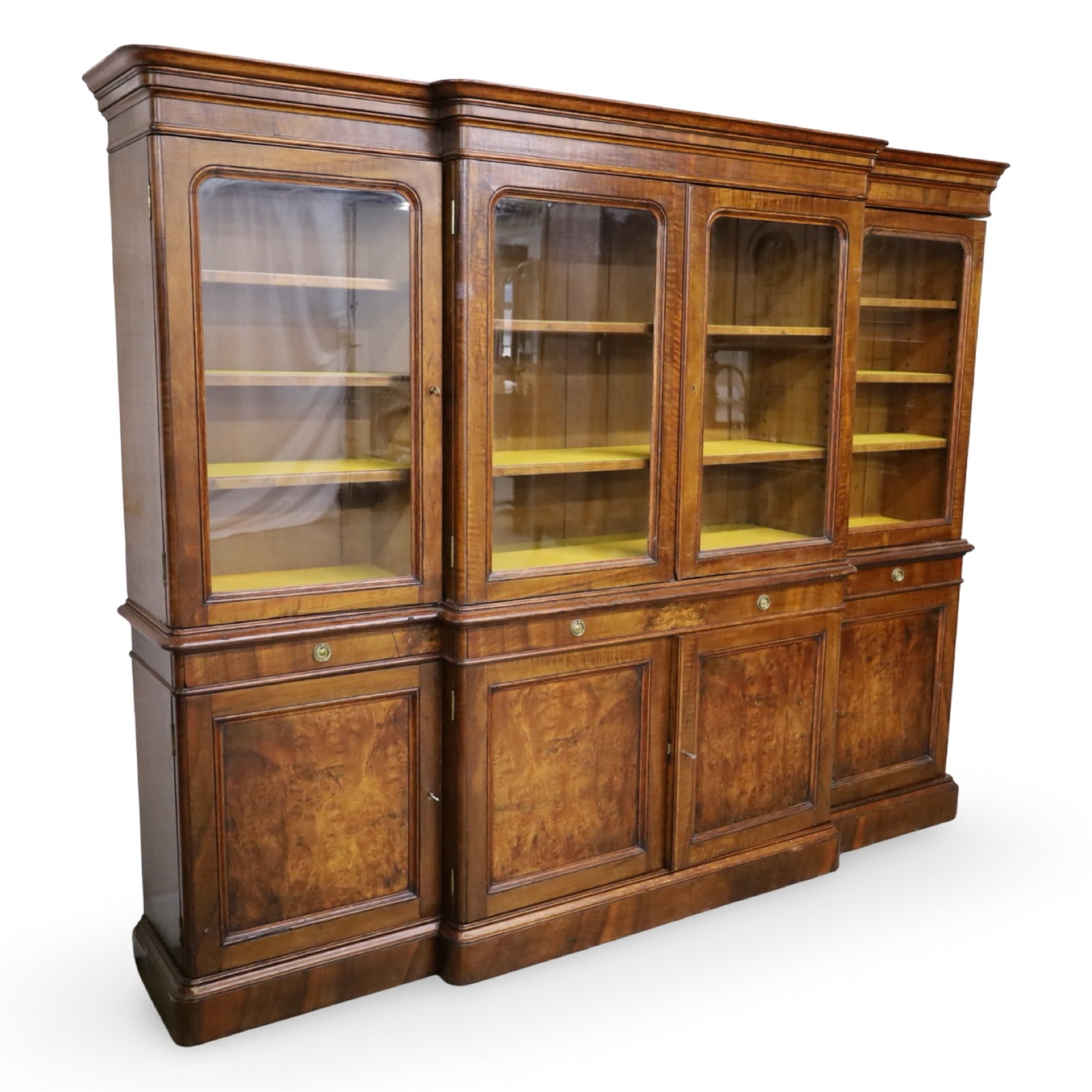 CONTINENTAL WALNUT BREAKFRONT LIBRARY BOOKCASE (1 of 7)