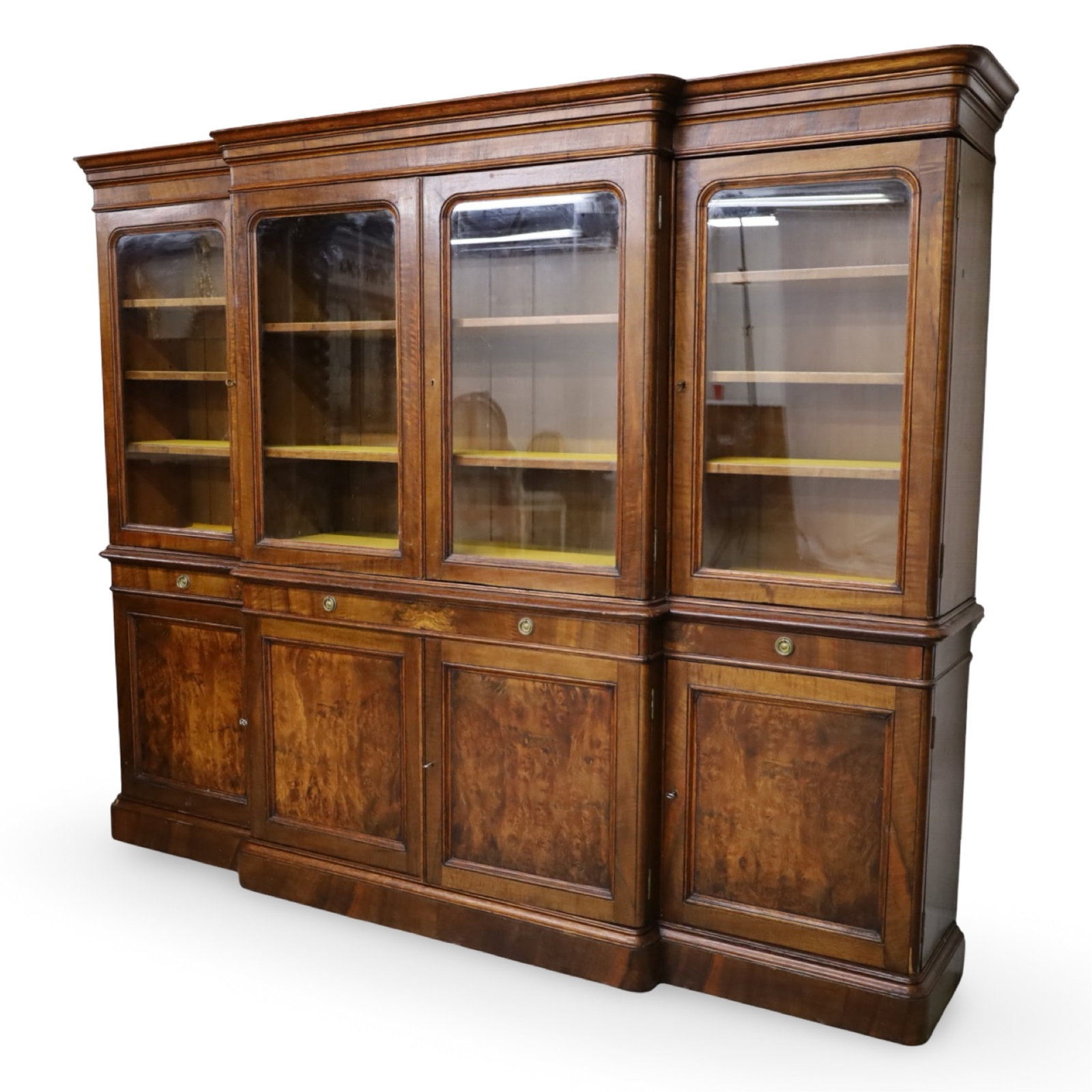 CONTINENTAL WALNUT BREAKFRONT LIBRARY BOOKCASE - 2