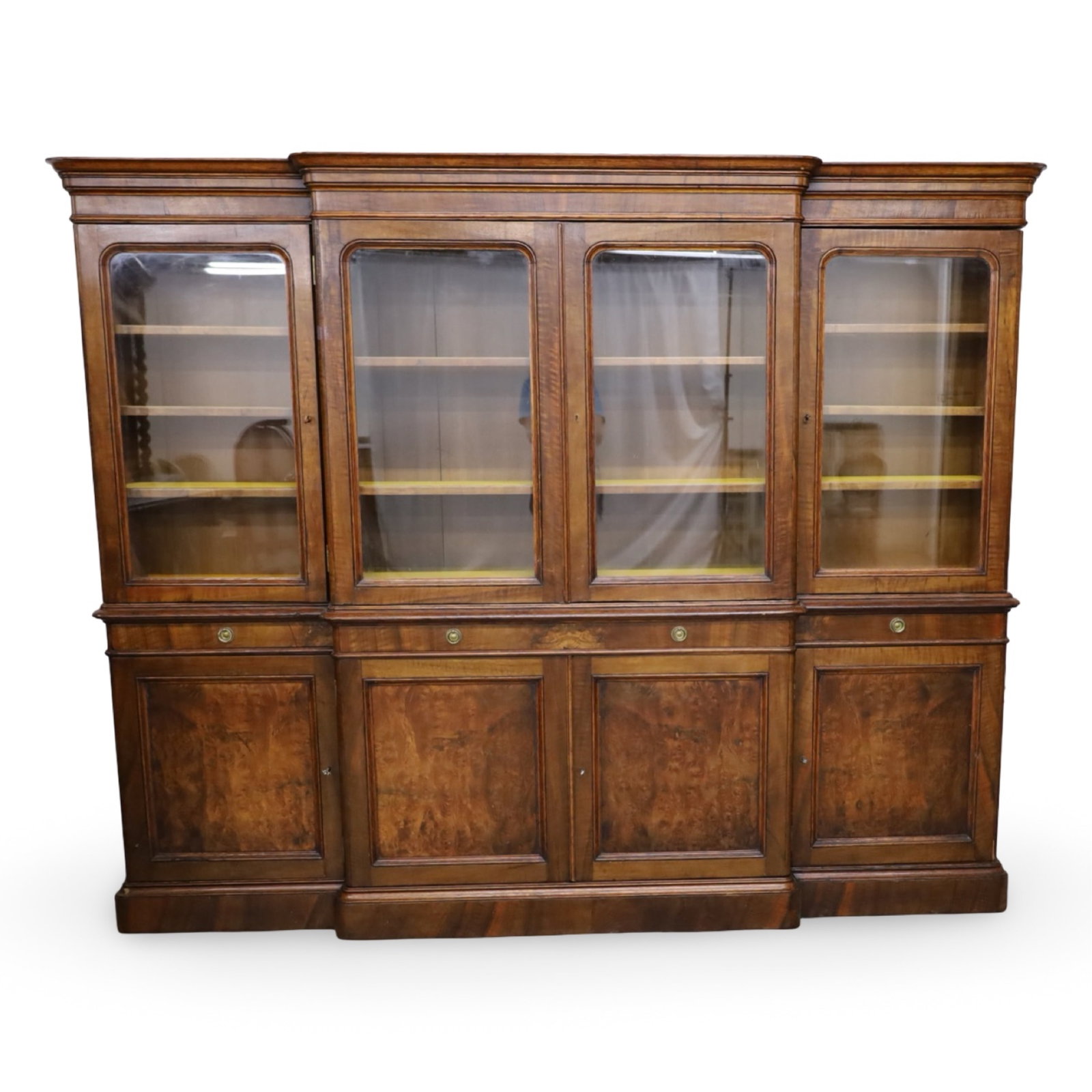 CONTINENTAL WALNUT BREAKFRONT LIBRARY BOOKCASE - 3