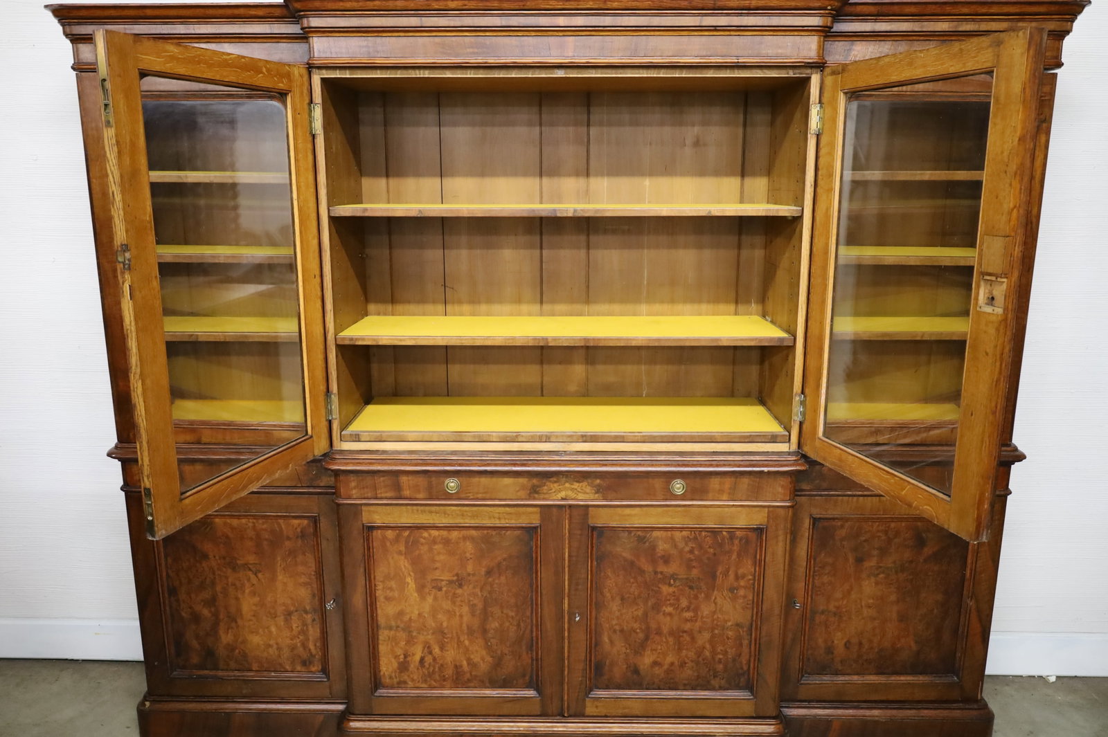 CONTINENTAL WALNUT BREAKFRONT LIBRARY BOOKCASE - 4