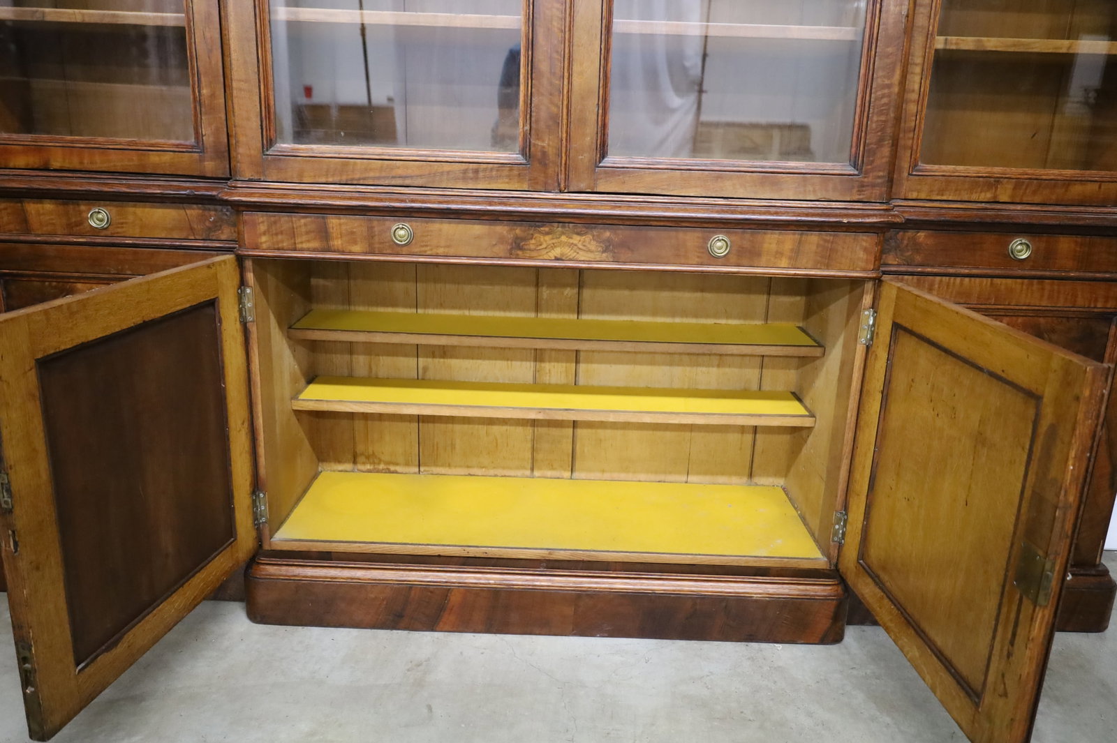 CONTINENTAL WALNUT BREAKFRONT LIBRARY BOOKCASE - 5