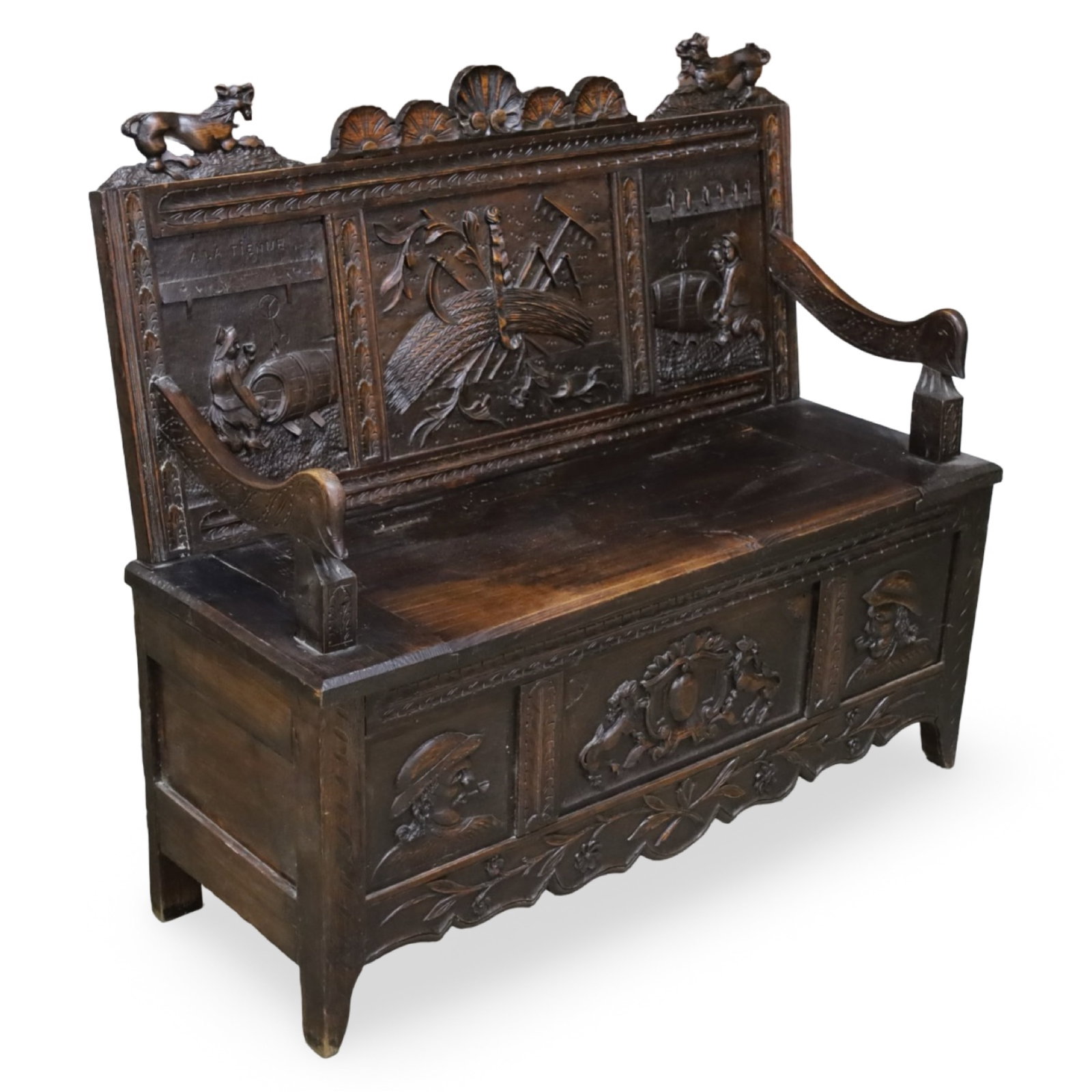 FRENCH RENAISSANCE STYLE CARVED HALL BENCH (1 of 5)