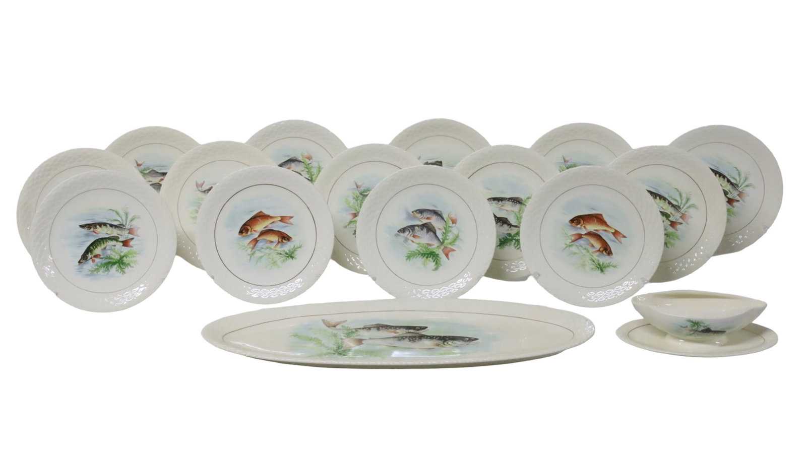 16PC FRENCH GIEN PORCELAIN FISH SERVICE (1 of 5)