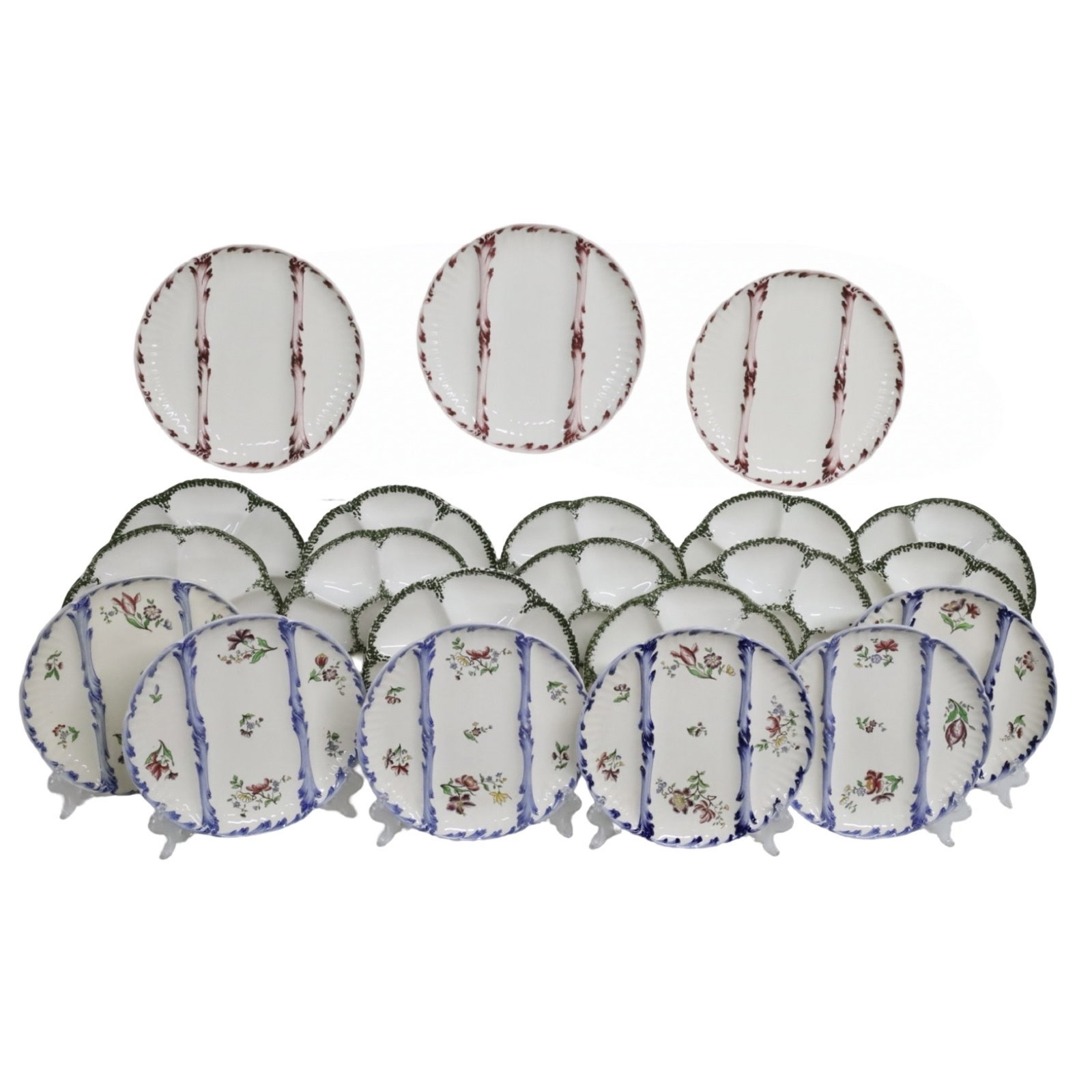 21 FRENCH FAIENCE OYSTER PLATES IN THREE PATTERNS (1 of 5)