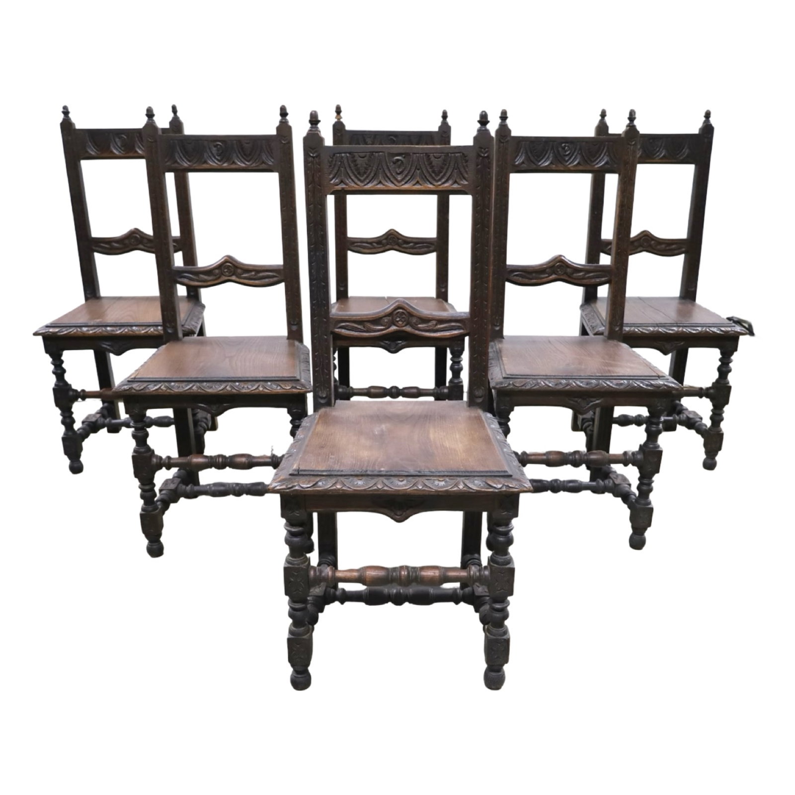 SET OF SIX CARVED OAK RENAISSANCE REVIVAL CHAIRS (1 of 5)