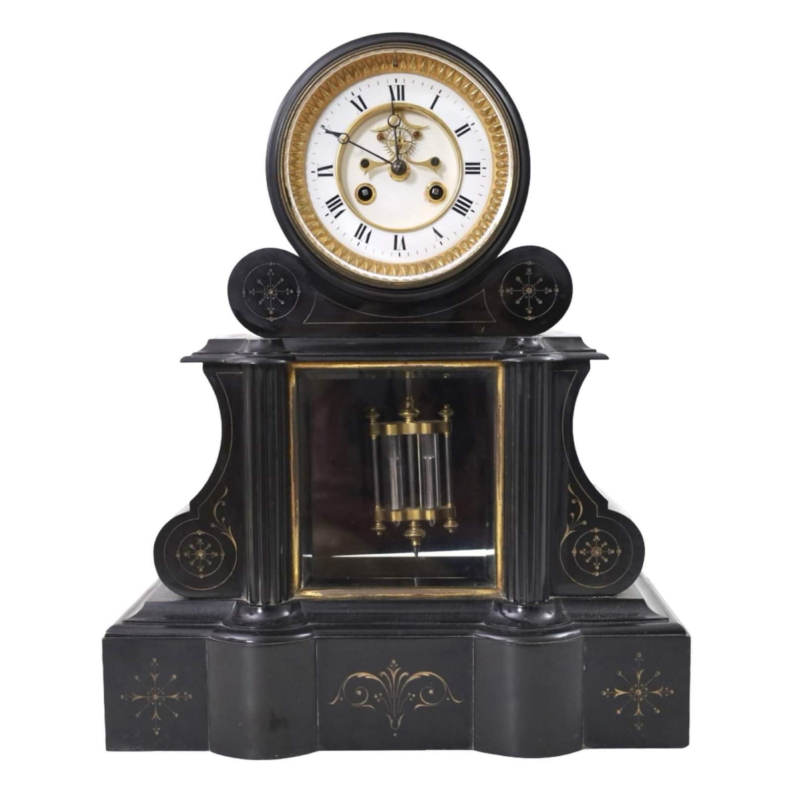 FRENCH EMPIRE STYLE BLACK MARBLE MANTEL CLOCK (1 of 6)
