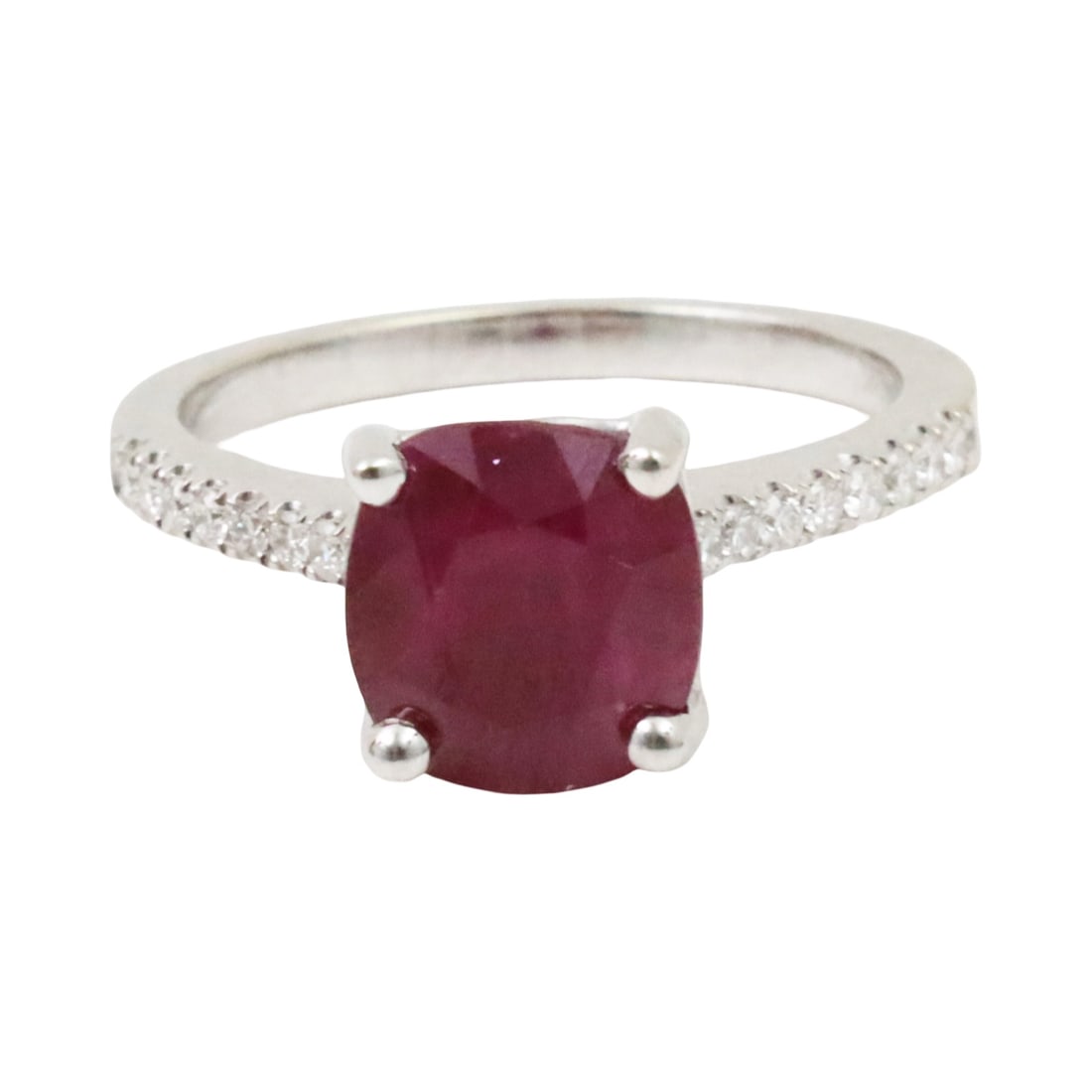18K BURMESE RUBY AND DIAMOND RING,GIA: 18k white gold ring with 2.99ct GIA cushion cut ruby and .18cts of VS2 diamonds. size 6.25. total weight 4.1grams. Please see all photos, appraisal, and GIA#1236512262 Note: this lot must be paid by