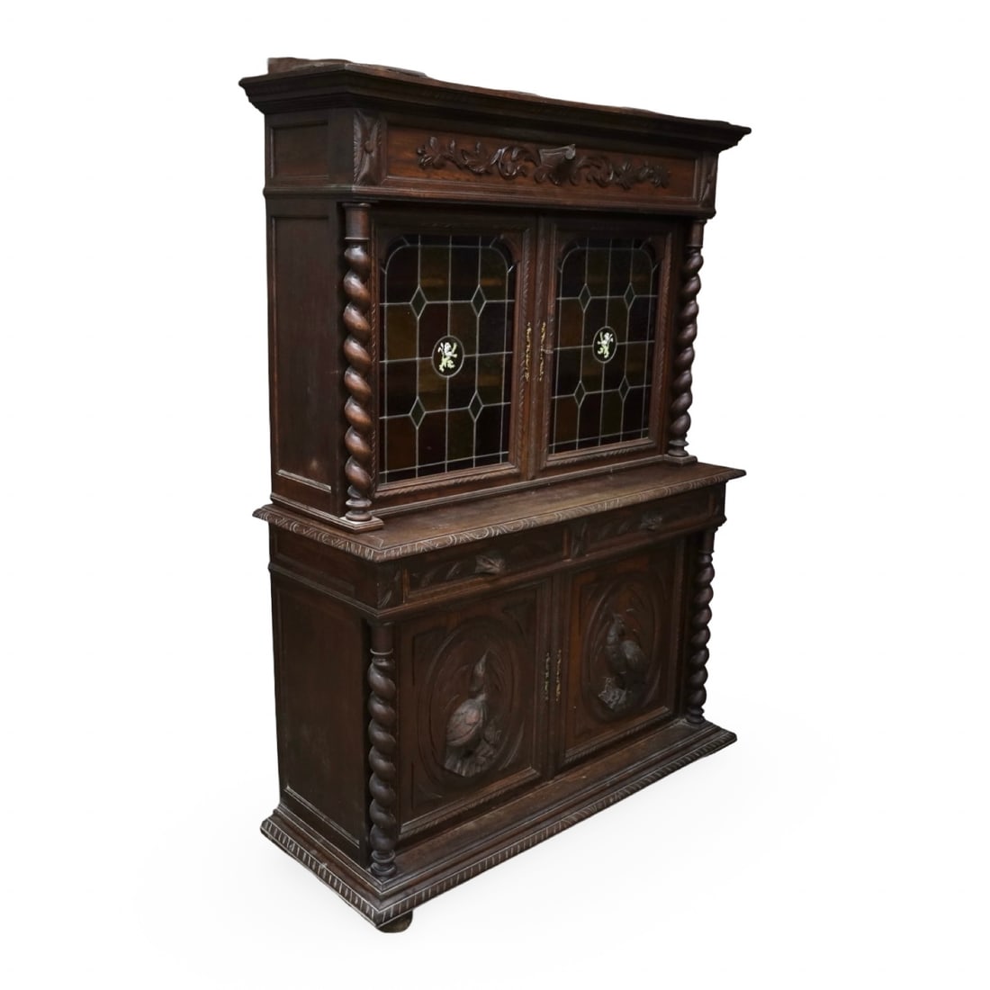 FRENCH HENRI II CARVED LEAED GLASS CABINET (1 of 5)