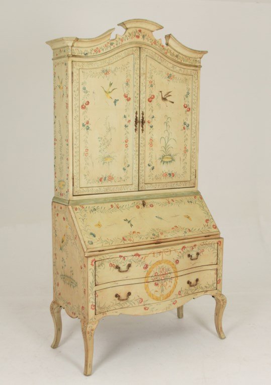 DECORATIVE VENETIAN STYLE PAINTED SECRETARY: DECORATIVE VENETIAN STYLE PAINTED SECRETARY; 86"H X 44"W X 23"D