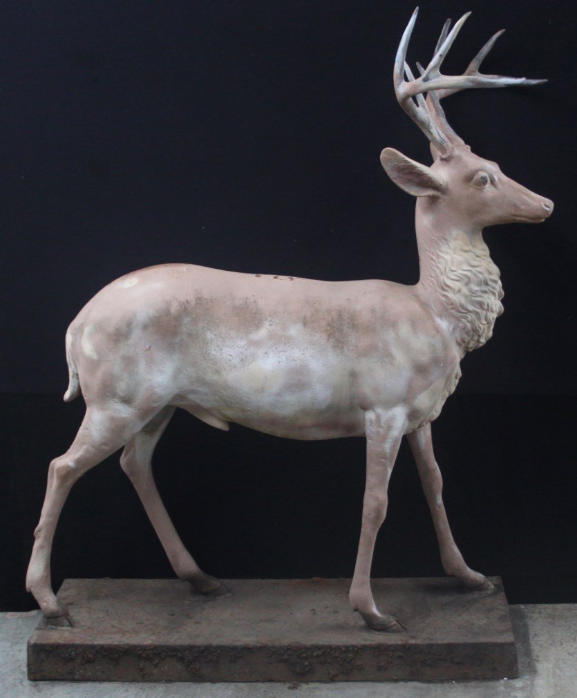 AMERICAN CAST IRON FIGURE OF STAG, POSSIBLY FISKE NEW: AMERICAN CAST IRON FIGURE OF STAG, POSSIBLY FISKE NEW YORK; 63"H X 50"LONG X 15.5"W