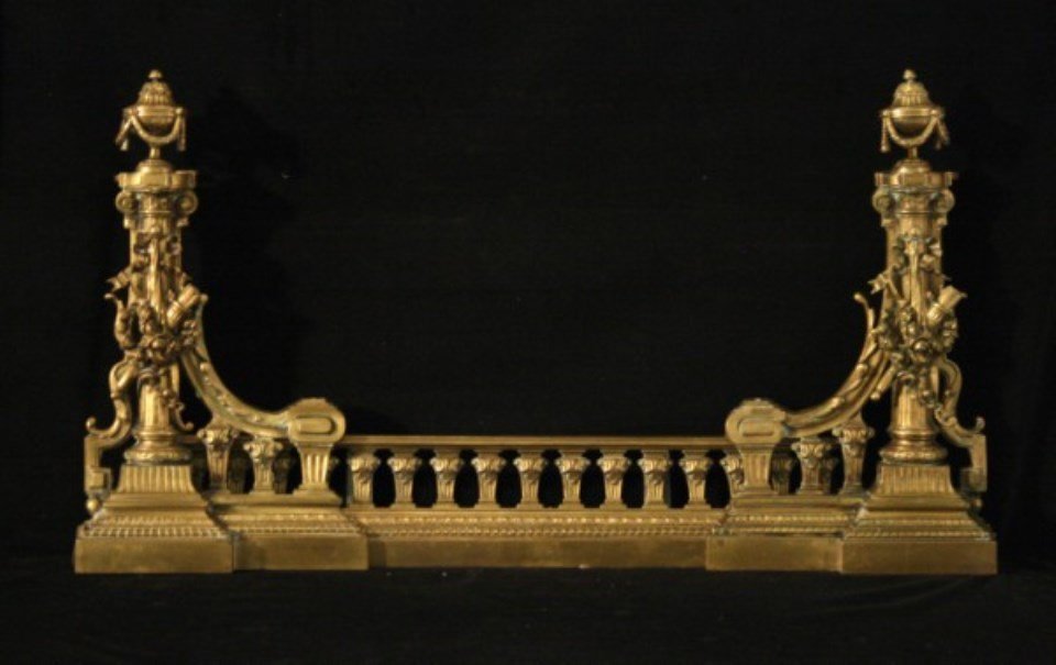 19TH C. FRENCH GILT BRONZE URN FORMED 3 PART CHENET: 19TH C. FRENCH GILT BRONZE URN FORMED 3 PART CHENET; 19"H X 41"W