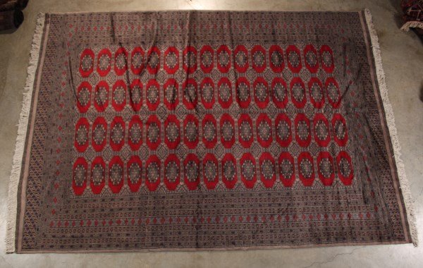 ORIENTAL RUG 8'2" X 11'9" SIGNED BOKHARA: ORIENTAL RUG 8'2" X 11'9" SIGNED BOKHARA; APPROXIMATELY 40 BORDERS