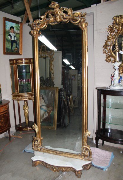 AMERICAN CARVED GOLD GILT WOOD PIER MIRROR: AMERICAN CARVED GOL GILT WOOD PIER MIRROR WITH MARBLE TOP CONSOLE, 19TH C.; 96"H X 36"W MIRROR ONLY; SOLD IN THESE GALLERIES 8/23/14, RE-OFFERED ON BEHALF OF PURCHASER AT NO RESERVE