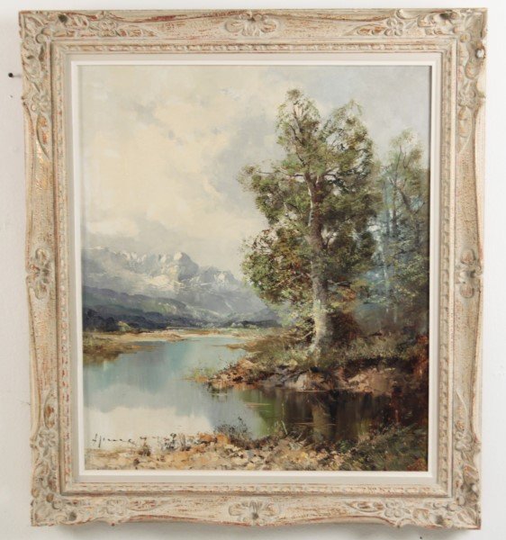 HENZE, FRAMED OIL ON CANVAS LANDSCAPE PAINTING: FRAMED OIL ON CANVAS LANDSCAPE PAINTING SIGNED LOWER LEFT HENZE; 34"H X 30"W OVERALL