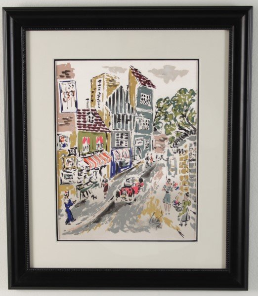 MISCELLANEOUS LOT OF 4 PIECES OF FRAMED ART: MISCELLANEOUS LOT OF 4 PIECES OF FRAMED ART INCLUDING A DECORATIVE PIECE OF FRAMED ART OF A PARIS STREET SCENE SIGNED LOWER RIGHT (APPEARS TO BE MIXED-MEDIA ON SILK, NOT SURE), ALONG WITH 3 SIMILAR TY