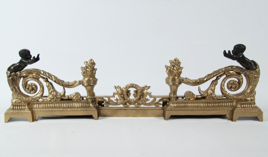 19TH C. PUTTI MOUNTED GILT BRONZE FRENCH CHENET (1 of 3)