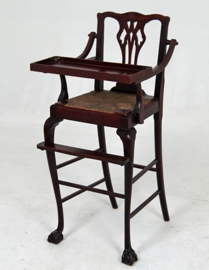 PROVINCIAL CHIPPENDALE STYLE MAHOGANY RUSH SEAT HIGH (1 of 3)