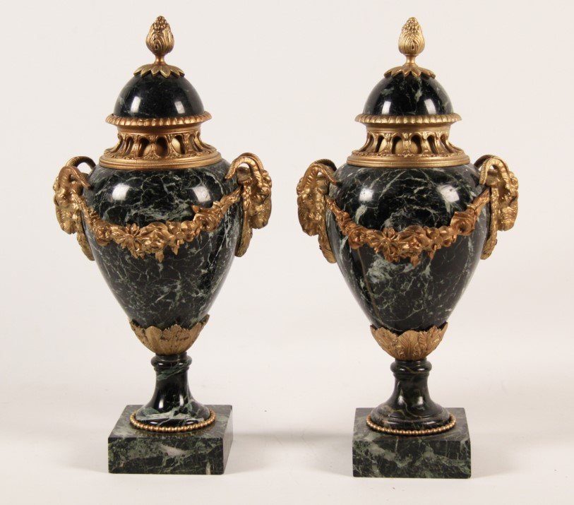 PAIR OF FRENCH GILT BRONZE AND VERDE MARBLE COUPS (1 of 2)