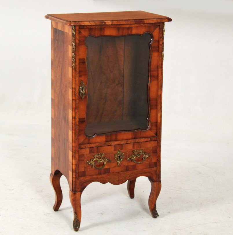 CONTINENTAL WALNUT BRONZE MOUNTED VITRINE CABINET (1 of 1)