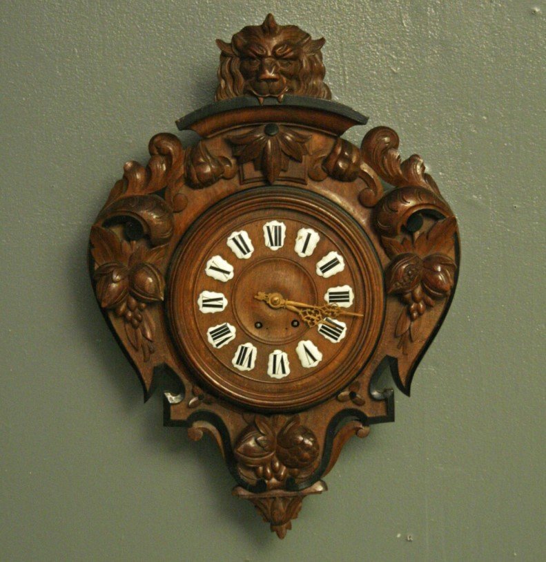 FRENCH CARVED WALNUT MANNERIST STYLE WALL CLOCK (1 of 1)