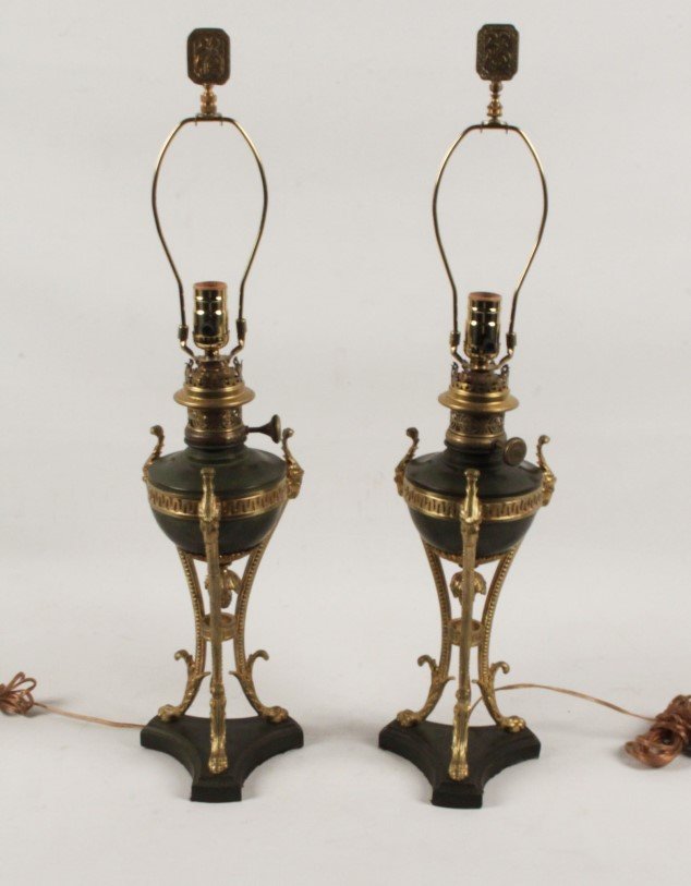 PAIR OF FRENCH EMPIRE OIL LAMPS (1 of 1)