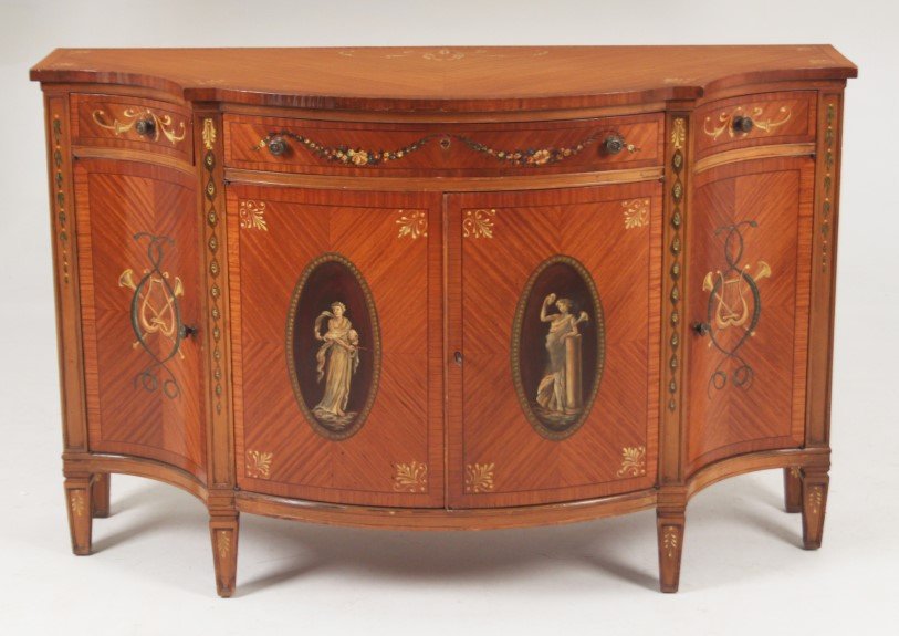 DECORATIVE PAINTED SATINWOOD ADAMS DESIGN COMMODE (1 of 2)