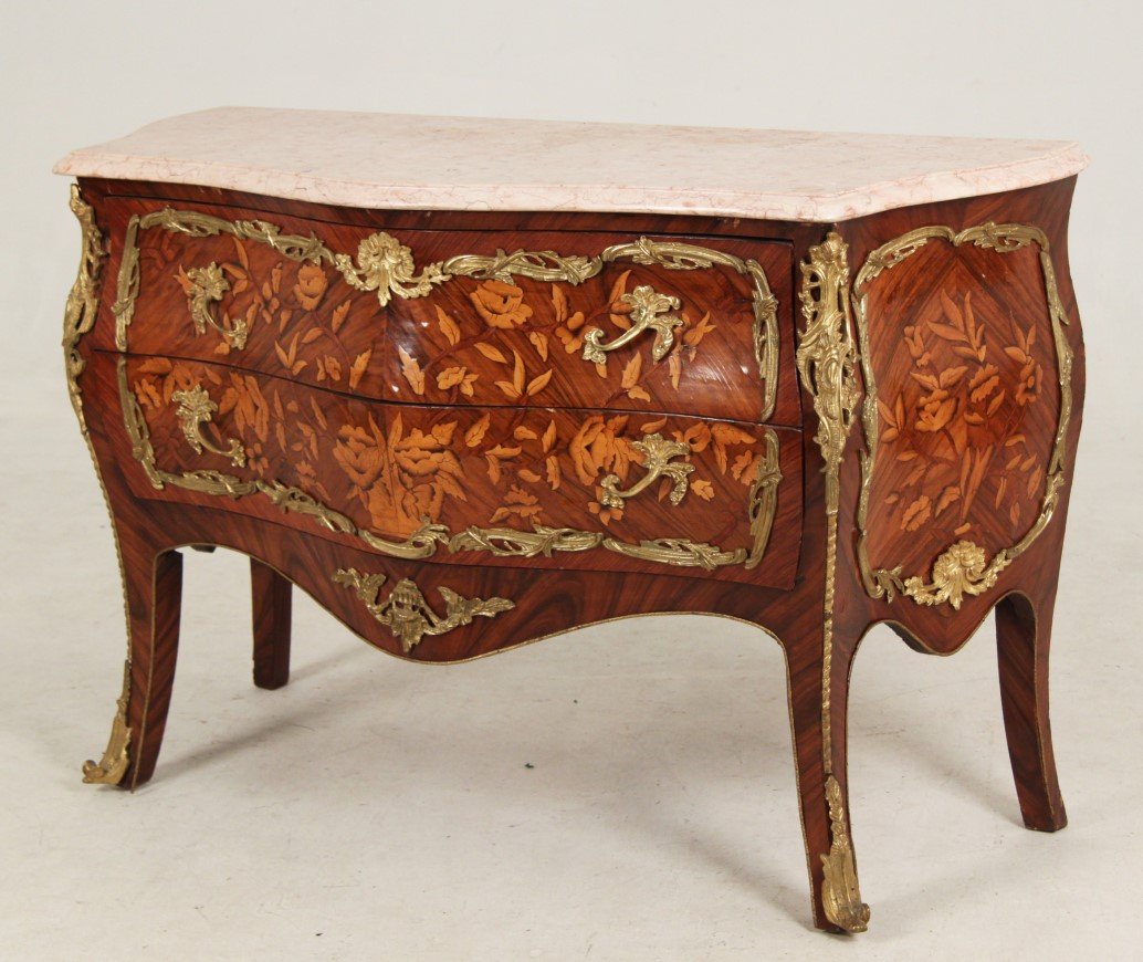 LOUIS XV STYLE MARQUETRY INLAID COMMODE (1 of 2)