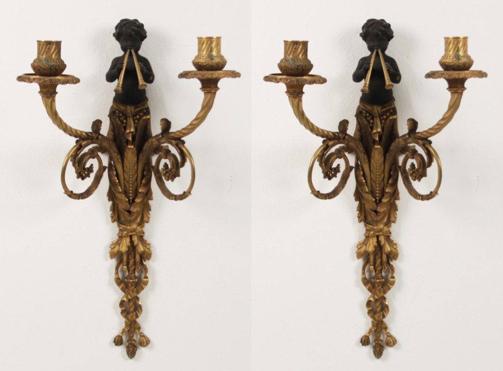 PAIR OF DORE BRONZE FRENCH 2 LIGHT WALL SCONCES (1 of 1)
