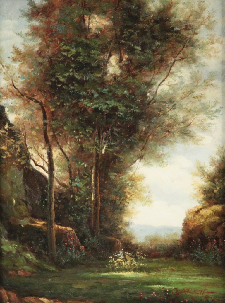 GARCIA, OIL ON CANVAS LANDSCAPE PAINTING: OIL ON CANVAS FRAMED LANDSCAPE PAINTING SIGNED LOWER RIGHT GARCIA; 25"H X 21"W OVERALL
