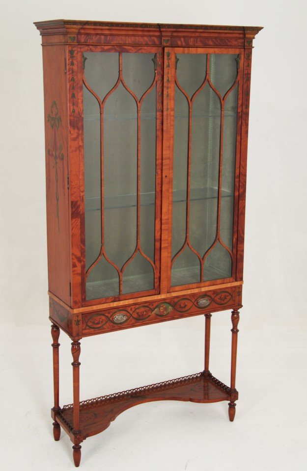 19TH C. ENGLISH PAINTED SATINWOOD VITRINE (1 of 3)