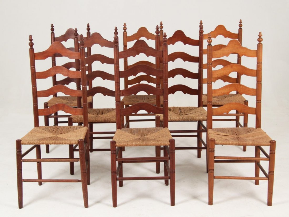 SET OF 8 AMERICAN CHERRY LADDER BACK CHAIRS (1 of 2)