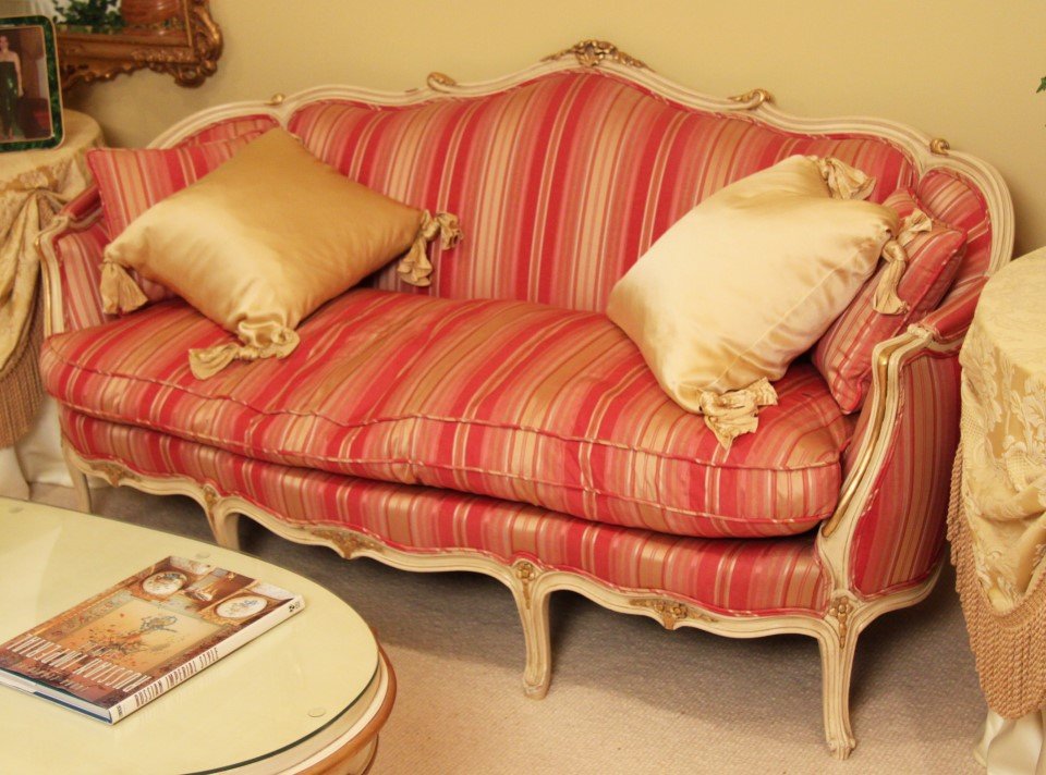 FRENCH LOUIS XV STYLE PAINTED AND GILT SOFA (1 of 1)