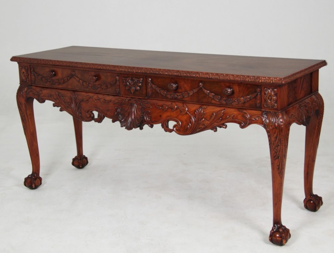 ENGLISH/IRISH CARVED MAHOGANY CONSOLE (1 of 2)