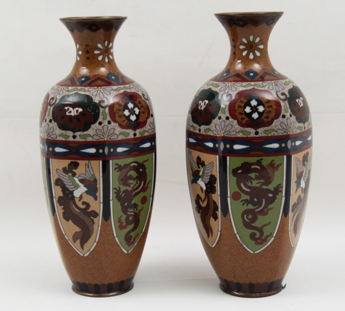 PAIR OF12" ORIENTAL CLOISONNE HEXAGON SHAPED VASES (1 of 1)