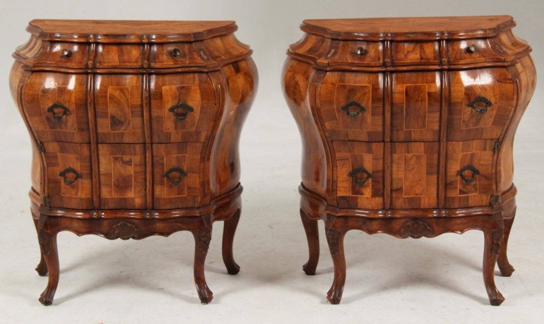 PAIR OF ITALIAN WALNUT BOMBE SHAPED COMMODES (1 of 2)