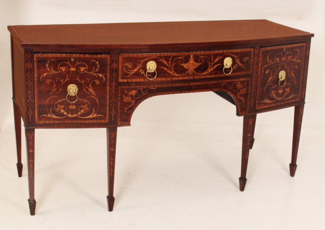 ENGLISH 19TH C. MARQUETRY INLAID BOWFRONT SIDEBOARD (1 of 2)