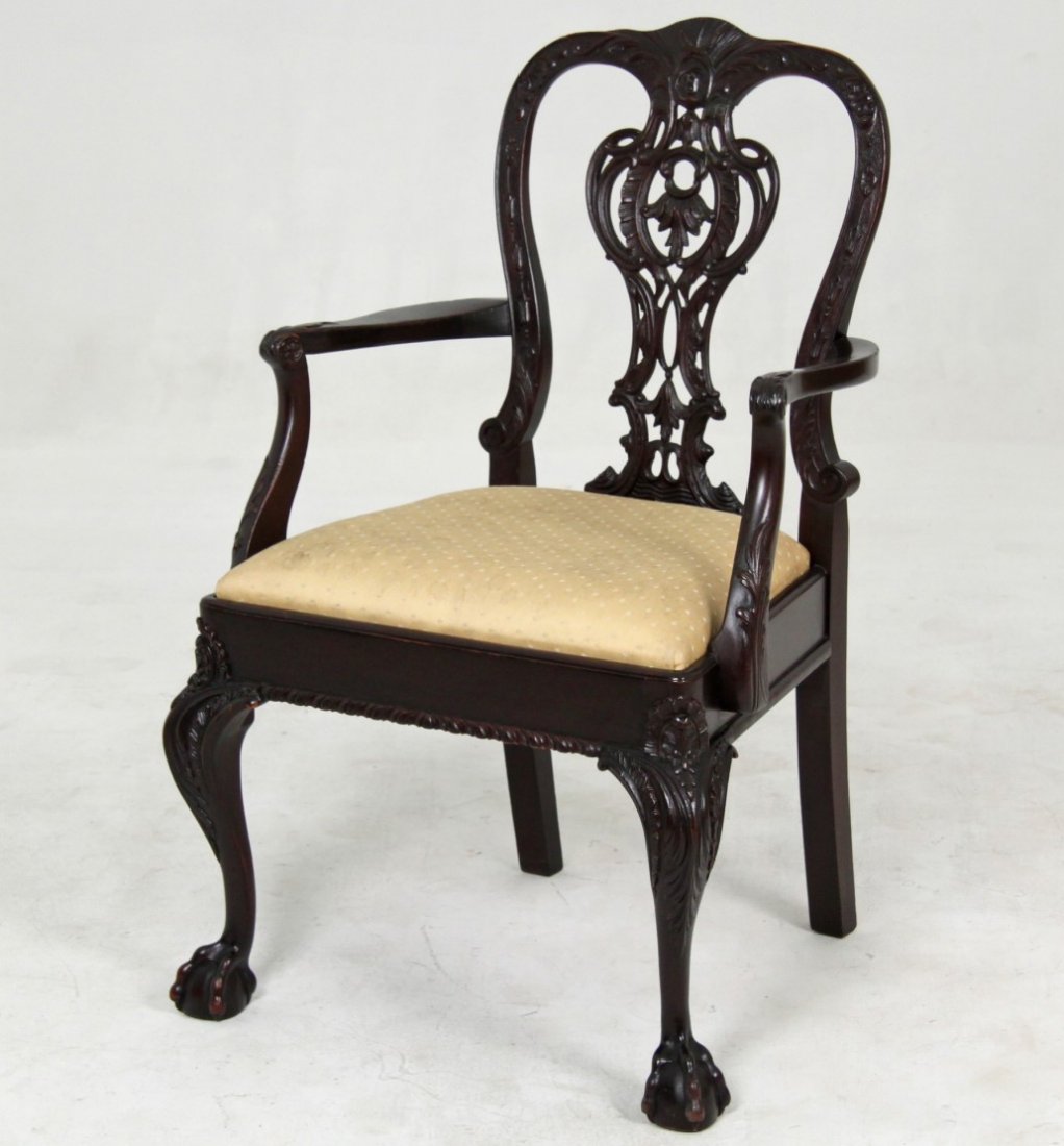 GEORGIAN STYLE CARVED MAHOGANY ARM CHAIR (1 of 4)