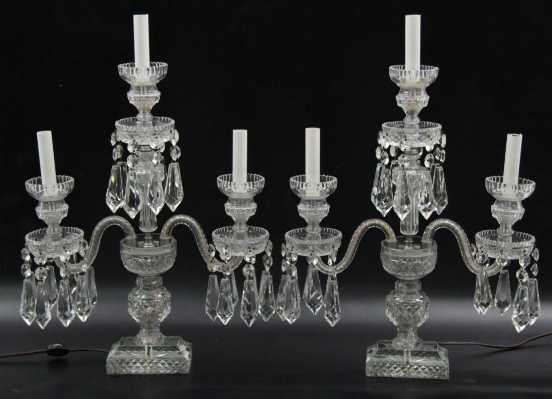 PAIR OF IRISH CUT CRYSTAL 3 LIGHT CANDELABRA (1 of 1)