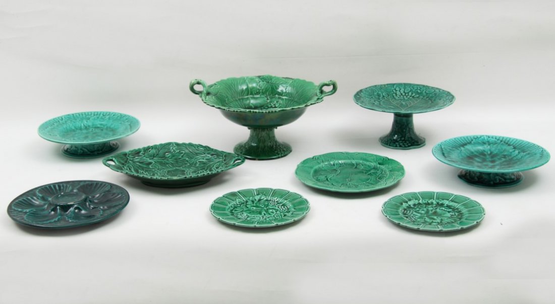 9 PIECE MISCELLANEOUS LOT OF FRENCH MAJOLICA (1 of 3)