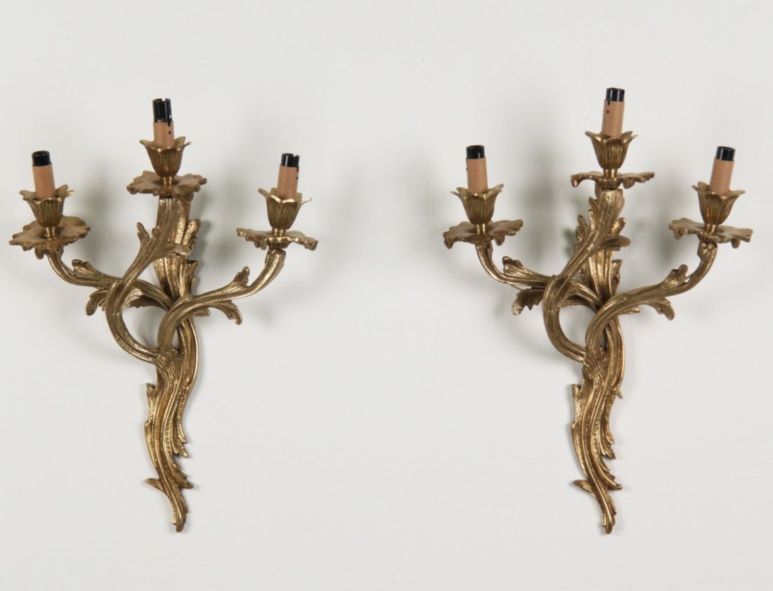 PAIR OF FRENCH GILT BRONZE 3 LIGHT CANDELABRA (1 of 1)