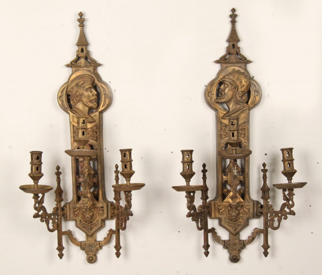 PAIR OF 3 LIGHT FRENCH GILT BRONZE SCONCES (1 of 3)