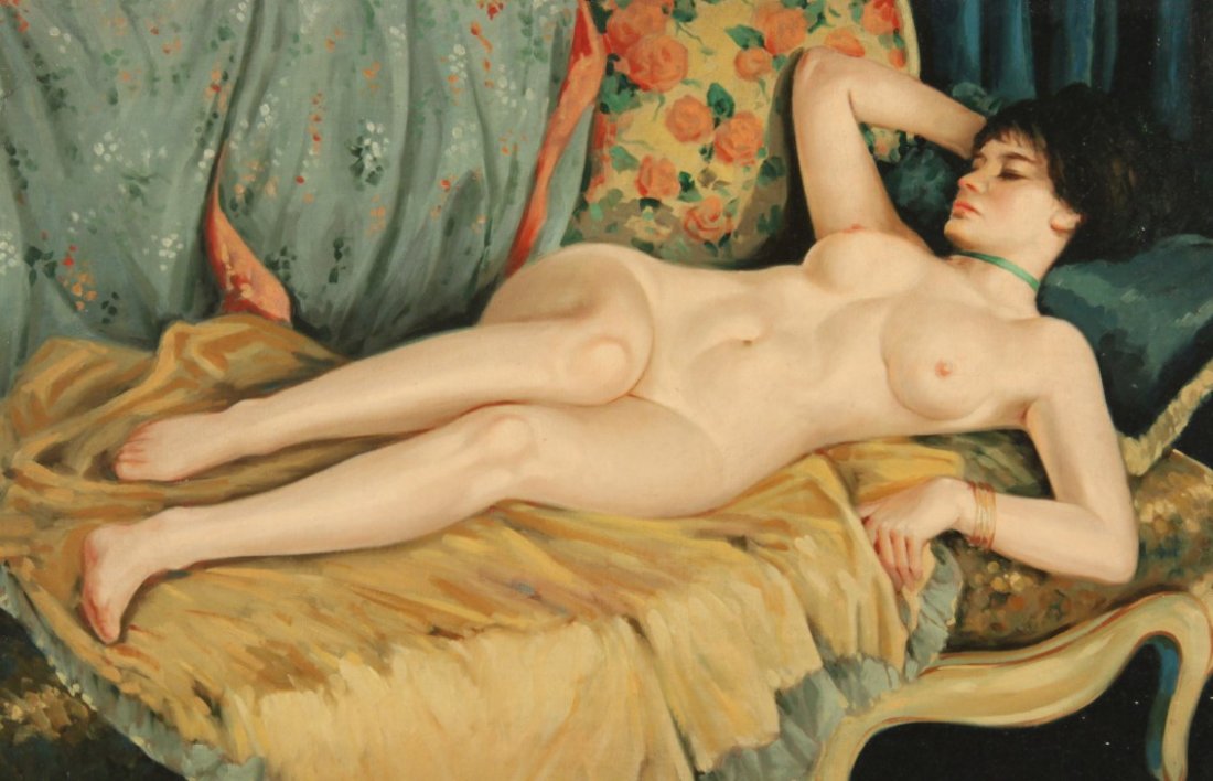 FRAMED OIL ON CANVAS PAINTING OF NUDE: FRAMED OIL ON CANVAS PAINTING OF NUDE, UNSIGNED; 32"H X 44"W