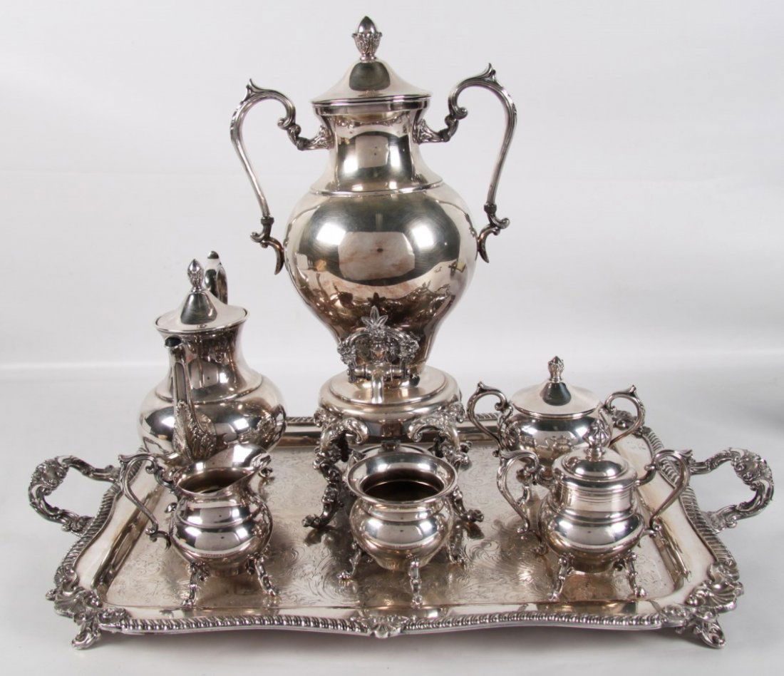 7 PIECE SILVER ON COPPER TEA SERVICE (1 of 4)