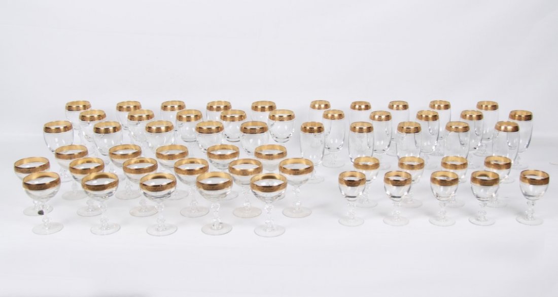 56 PIECES OF EMBOSSED GOLD RIMMED CRYSTAL (1 of 5)