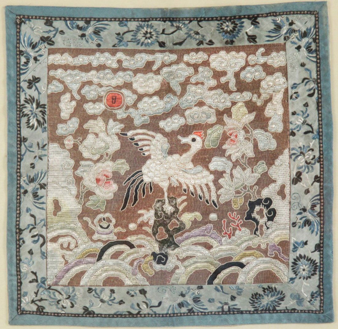 FRAMED EMBROIDERED ORIENTAL SILK NAPKIN (1 of 2)