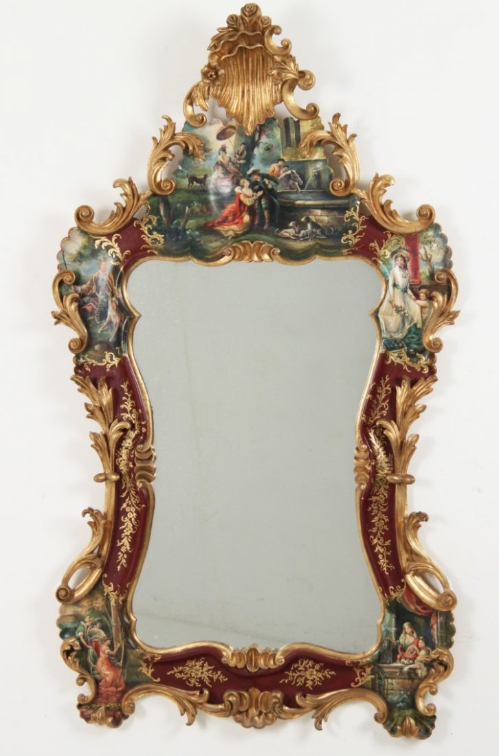 VENETIAN STYLE CARVED WOOD AND POLYCHROME MIRROR (1 of 3)