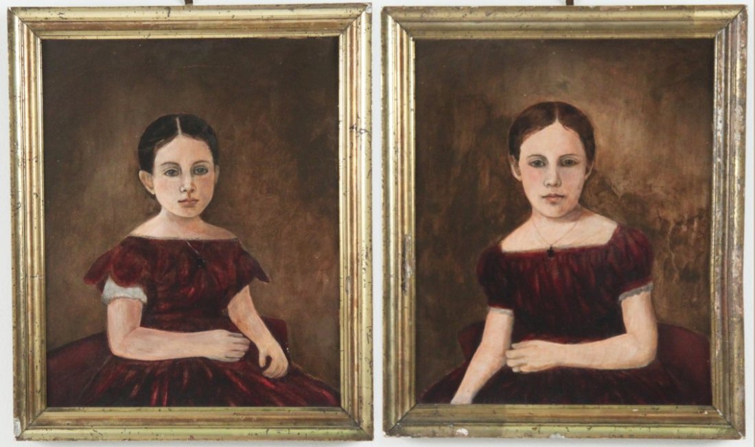 PAIR OF PRIMITIVE OIL ON ARTIST BOARD PAINTINGS (1 of 4)
