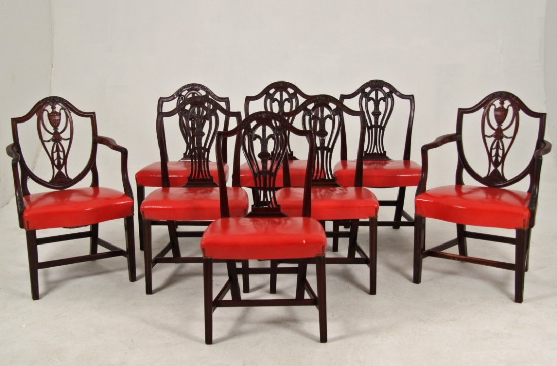 SET OF 8 HEPPLEWHITE SHIELD BACK MAHOGANY DINING CHAIRS (1 of 3)