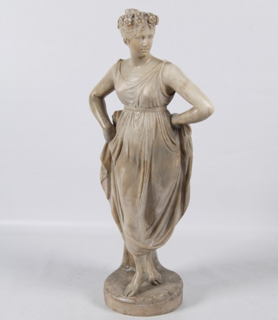 ALABASTER FIGURE OF CLASSICAL DRAPED FIGURE: ALABASTER FIGURE OF CLASSICAL DRAPED FIGURE; AS FOUND; 28.5"H X 14"W