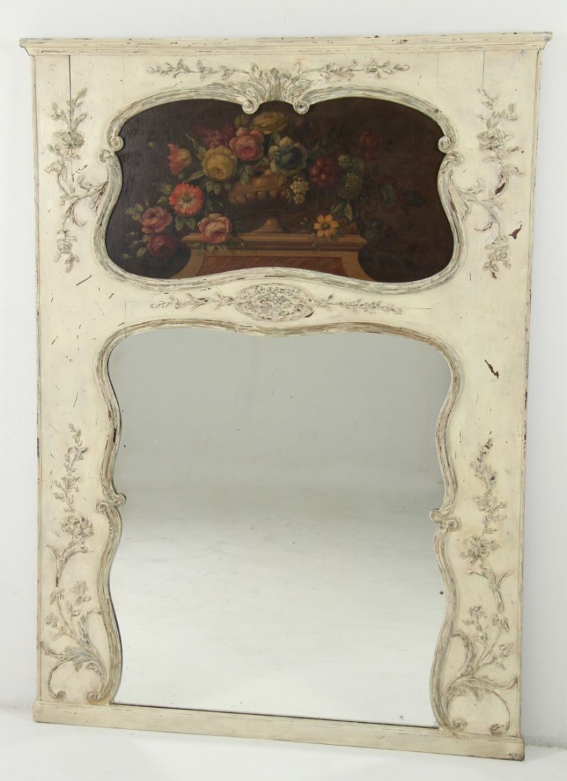 FRENCH PROVINCIAL POLYCHROME CARVED WOOD TRUMEAU (1 of 3)